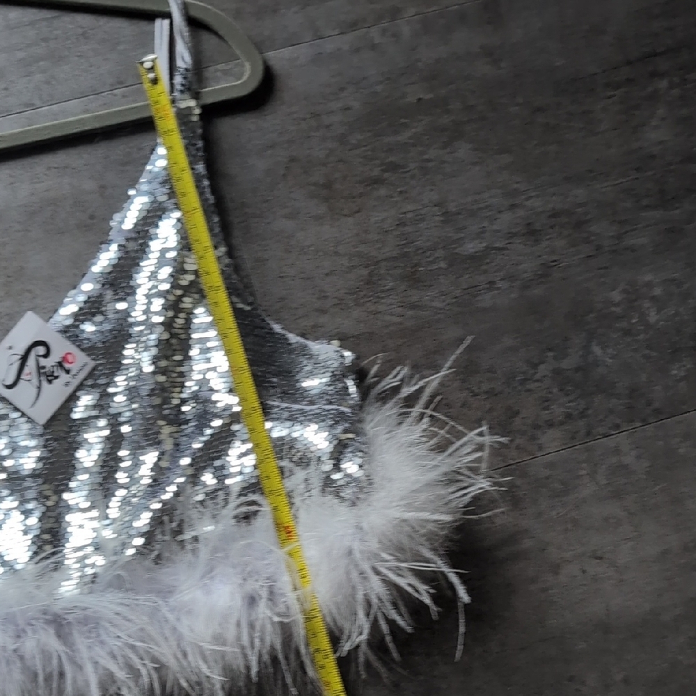 Silver Sequin Camisole with Feather Trim - Picture 8 of 8